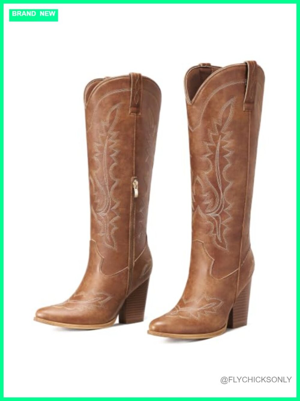 Knee High Cowboy Boots Women Western Side Zip Block Heel Synthetic